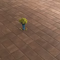 Brown Square Textured Floor Tiles With Blue Vase And Yellow Flowers