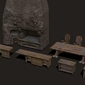 Rustic Entryway Cabinet And Side Cabinet Interior With Wooden Table Chairs And Stone Accent