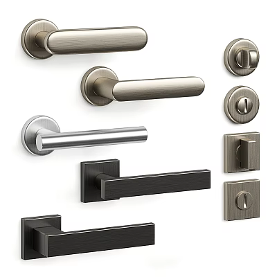 Modern Door Handles with Various Designs and Different Metal Finishes for Interior Design 3d model