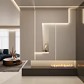 Modern Minimalist Entryway Hallway With Lighting Strips Fireplace And Decorative Items