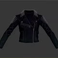 Black Leather Biker Jacket with Spiked Lapel and Sleeves for Edgy Fashion
