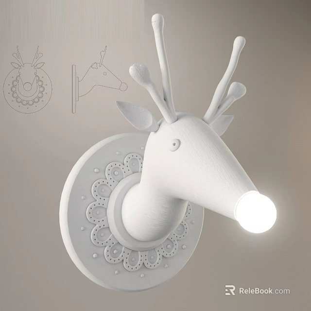 Special-shaped White Deer Head Wall Light with Decorative Base for Interior Illumination 3d model