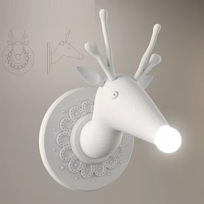 Special-shaped White Deer Head Wall Light with Decorative Base for Interior Illumination 3d model