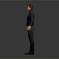 3D Male Character Model Wearing Dark Shirt Pants Belt And Brown Shoes Standing Pose
