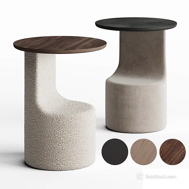 Modern Side Tables With Wooden Top Textured Curved Base And Black Light Wood Walnut Colors 3d model 