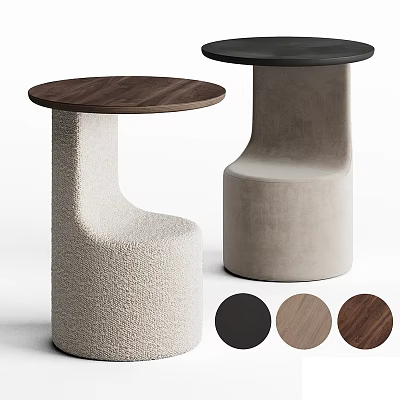 Modern Side Tables With Wooden Top Textured Curved Base And Black Light Wood Walnut Colors 3d model
