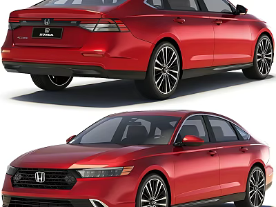 Red Honda Accord Sedan Showcasing Rear And Front Views 3d model