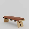 Modern Ottoman Design With Brown Leather And Patterned Fabric Upholstery And Metal Legs