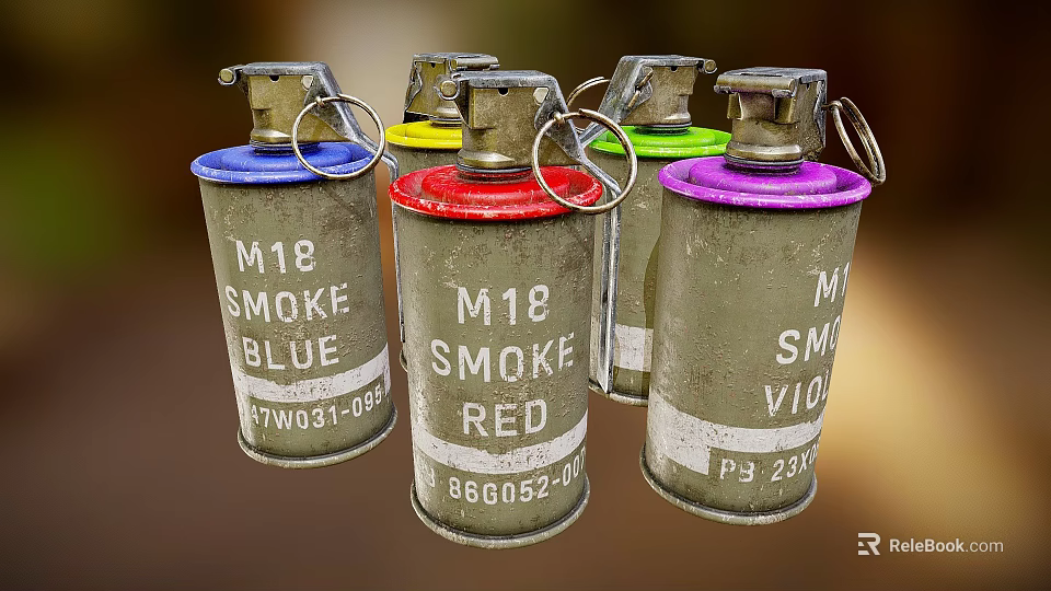 Tactical M18 Smoke Grenades With Blue Red Violet Color Variants 3d model 