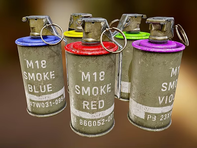 Tactical M18 Smoke Grenades With Blue Red Violet Color Variants 3d model