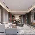 Modern Elegant Living Dining Room Interior With Grey Sofa Coffee Table TV Wall And Lighting