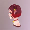 Cartoon Girl Character With Cat Ears Brown Short Hair And Yellow Accessories On Pink Background
