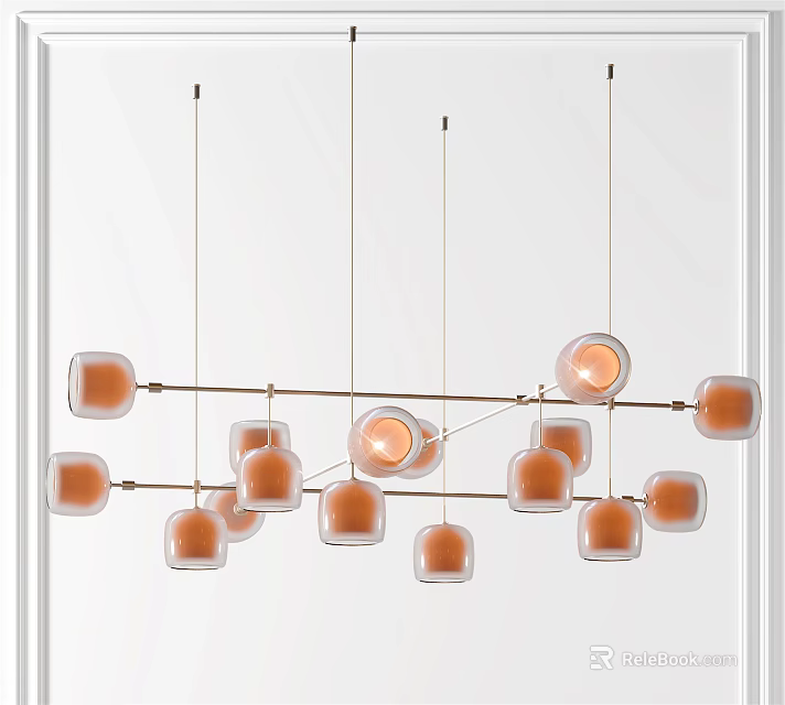 Modern Geometric Pendant Light With Multiple Orange Glass Shades And Brass Frame 3d model
