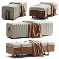 Elegant Modern Sofa Bench With Gray Fabric Brown Blanket Woven Base And Metal Accents