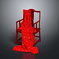 Red Chinese Style Wooden Chair Draped With Red Cloth Featuring White Floral Patterns
