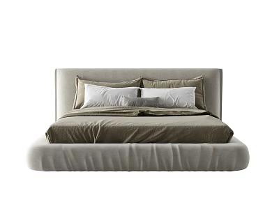 Modern Double Bed With Upholstered Headboard Soft Bedding And Plush Pillows 3d model