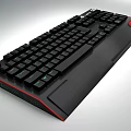Ergonomic Black Gaming Keyboard With Red Accents And Green Backlit Keys