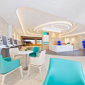 Modern Hospital Outpatient Clinic Lobby With Reception Desk Self Service Kiosks And Circular Ceiling Design