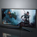 Curved Computer Monitor Gaming Display With Character Castle Time Date On Screen