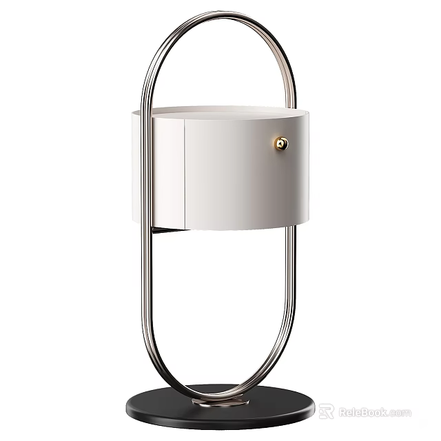 Modern Minimalist Table Lamp With White Body And Sleek Metal Stand And Gold Button 3d model 