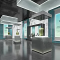 Traditional Exhibition Hall Interior With Glass Display Cabinets Green Vase And Bamboo Decor
