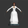 Woman in White Dress as Detailed 3D Model Standing on Blue Base with Gray Background