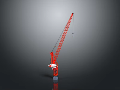Red Construction Crane Structure Design With Boom Base Cable And Hook 3d model
