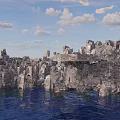 Garden Landscape With Natural Rock Formations Green Lawn And Blue Pond