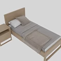 Modern Single Bed With Wooden Frame Headboard Pillows Blanket And Matching Nightstand