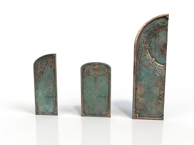 Vintage Green Copper Decorative Doors With Ornate Patterns In Different Sizes 3d model