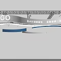 Modern Exhibition Hall Ceiling with Logo Spotlights and Curved Decorative Lines