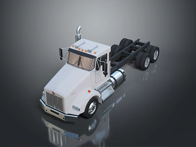 White Semi Truck Tractor Cab With Front Grille And Side Mirrors 3d model