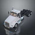 White Semi Truck Tractor Cab With Front Grille And Side Mirrors