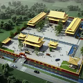 Traditional Ancient Architecture With Golden Roofs Enclosed Courtyard Green Lawns Trees Around Spacious Square