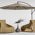 Outdoor Table with Rattan Wicker Chairs Cantilever Umbrella and Decorative Plants for Patio Garden