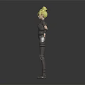 3D Rendered Female Character In Dark Combat Suit With Blonde Bun And Outstretched Arms