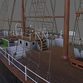 Classic Wooden Ship With Tall Masts Red White Flags And Dark Hull Design
