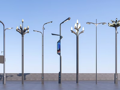 Various Styles Of Modern Cabinets On Gray Floor With Blue Background 3d model