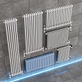 Various White Radiators Design Mounted On Grey Tile Wall With Different Styles 3d model