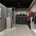 Modern Clothing Store Interior With Hanging Garments Bags Shoes And Decorative Painting