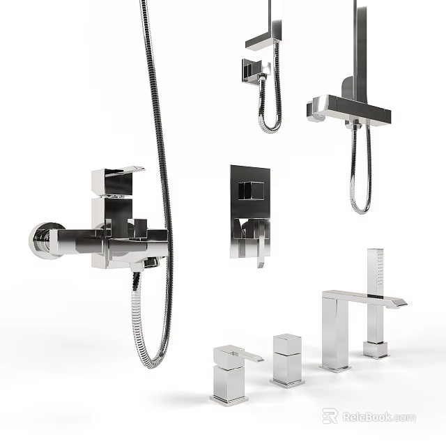 Modern Chrome Shower Faucet Set With Handheld Spray And Wall Mounted Design 3d model 
