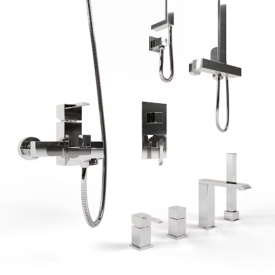 Modern Chrome Shower Faucet Set With Handheld Spray And Wall Mounted Design 3d model