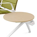 Modern Public Chairs With Green Seats White Metal Frames And Attached Small Table