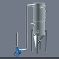Industrial Equipment Featuring Cylindrical White Body Blue Components Conical Bottom And Connecting Pipe