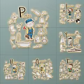 Playful Alphabet Wall Decor With Cute Cartoon Characters And Daily Life Scenes
