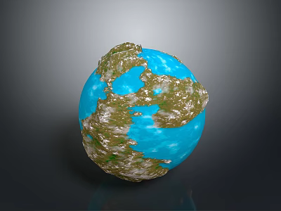 Detailed 3D Earth Model With Blue Ocean Brown Land And Shiny Reflective Surface 3d model
