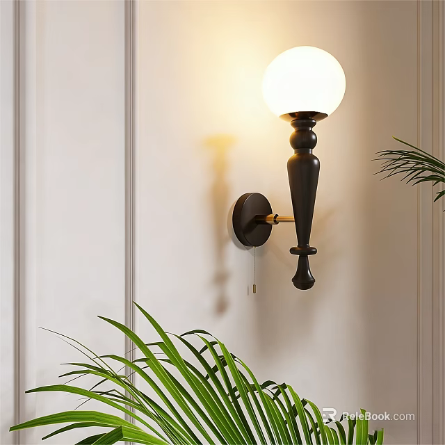 Elegant Black Wall Lamp with Gold Accent and Warm Light in Living Room Decor 3d model 