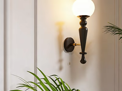 Elegant Black Wall Lamp with Gold Accent and Warm Light in Living Room Decor 3d model