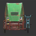 Vintage Tricycle With Green Canopy Blue Body Red Frame And Decorative Seat Details