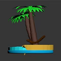 Tropical Island Scene With Palm Trees Wooden Chair Sandy Beach And Clear Water